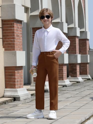 Haloumoning Boys Dress Pants Kids Elastic Waist Straight Leg Uniform Pants Casual Trousers with Pockets4