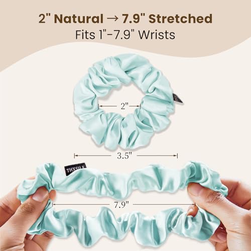 Image of THXSILK 100% Mulberry Silk Chunky Scrunchies 3-Pack, 25 Momme Mulberry Silk Hair Ties for Women, Thick Voluminous No Damage Hair Ties, Ponytail Holders for All Hair Types, Ice Blue