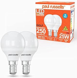 paul russells LED Light Small Edison Screw E14, 25w Bulb, 3W 250LM LED Bulbs, 2700K Warm White Lamps, Classic Frosted G45 SES Golf Energy Saving Chandelier Lightbulbs, Pack of 2