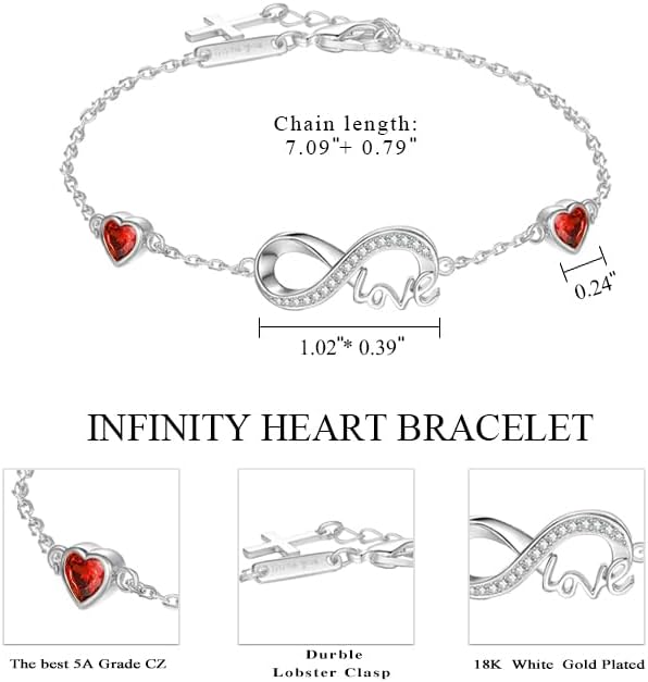 HeartMelody Infinity Bracelets for Women, 18K 14K Gold/White Gold/Rose Gold Jewelry Anniversary Birthday Gifts for Wife Mom, Womens Fashion Jewelry with Heart Birthstone Link Bracelets, Adjustable Chain - Image 3