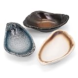 LINXUXIE Ceramic Spoon Rest for Stove Top, 3 PCS Shell-Shaped Stable Glaze Sauce Tray Fruits Dish Po