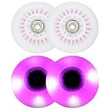 PATIKIL Ruedas de Patines en Línea con Luces de Colores 80mm, 4 Piezas de Ruedas de Patines en Línea LED Parpadeantes 90A PU con Rodamientos para Reemplazo de Scooter, Rosa