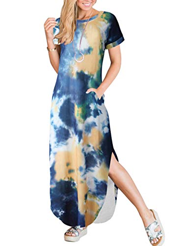 Image of ANRABESS Womens Summer Maxi Dress Short Sleeve Casual Loose Long T Shirt Dresses Split Vacation Beach Sundress Travel Outfits