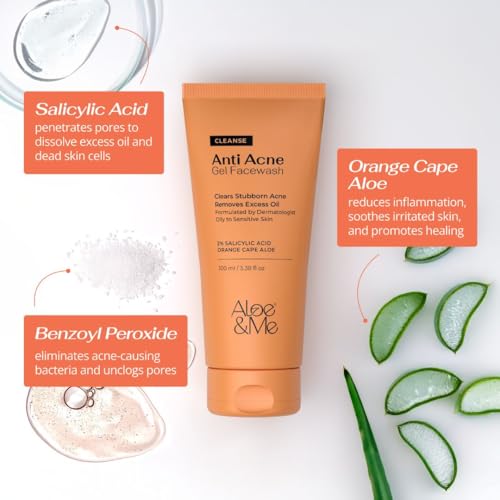 Image of Aloe & Me Anti Acne Face Cleanser With Orange Cape Aloe | Reduces Acne and Unclogs Pores 100 ml