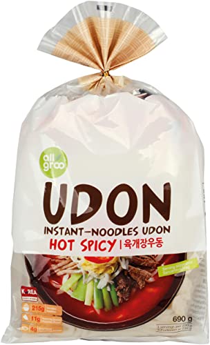 Allgroo Udon Instantnudeln - würzig-scharfe Udon Suppe, schnelle Zubereitung - enthält 3 Portionen - 1 x 690 g
