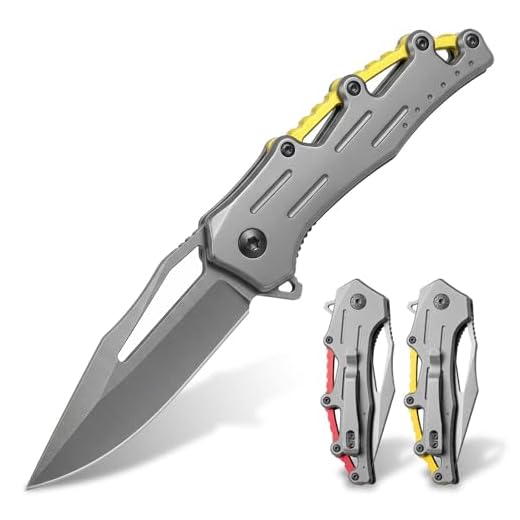 Folding Pocket Knife, EDC Sharp Utility Knife with Pocket Clip & Finger Loop Grip, Anti-Slip Portable Folding Knife for Outdoor Camping Hunting Fishing Survival Emergency, Gifts for Men Women - Yellow