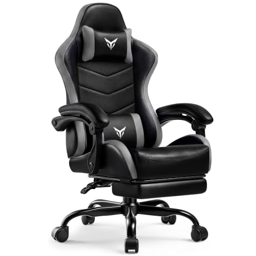 Image of LUCKRACER Gaming Chair, Comfy Computer Chair w /Footrest for Adults, Gray