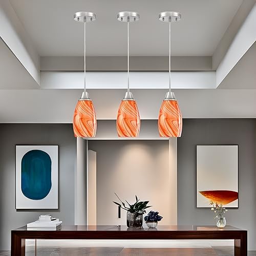 Image of Viinew Mini Glass Pendant Light,3-Pack Orange Marble Glass Hanging Light