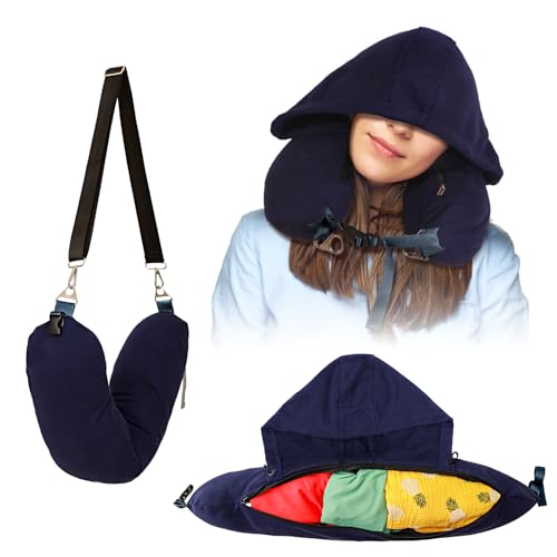 Stuffable Neck Pillow for Travel with Hood, Hoodie Travel Pillow Stuffable with Clothes, Fillable...