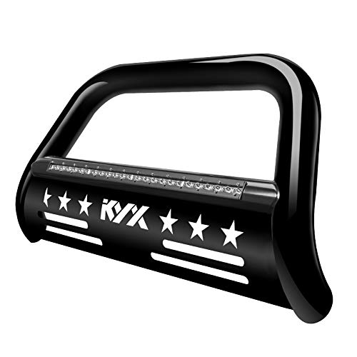 KYX Bull Bar for 2009-2018 Dodge RAM 1500, Pickup Truck Front Bumper with Light Bar 3" Brush Push Grille Guard, Removable Skid Plate Off-Road, Black