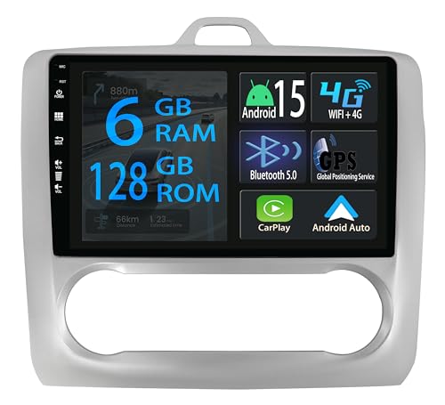 Autoradio Android 15 Ford Focus Mk2 Mk3 avec Carplay sans fil et GPS écran tactile 9''