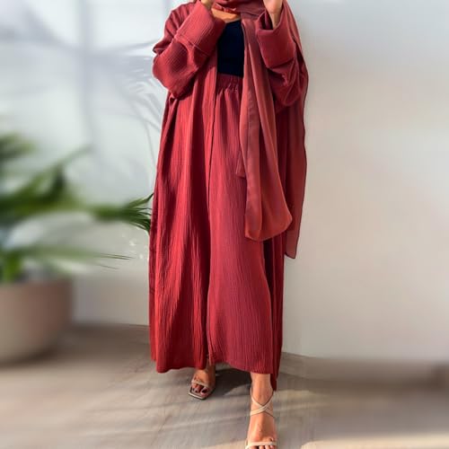 Image of Open Abayas Kimono Muslim Women Cardigan Maxi Dress and pants Set Islamic Clothing Dubai Saudi Robe