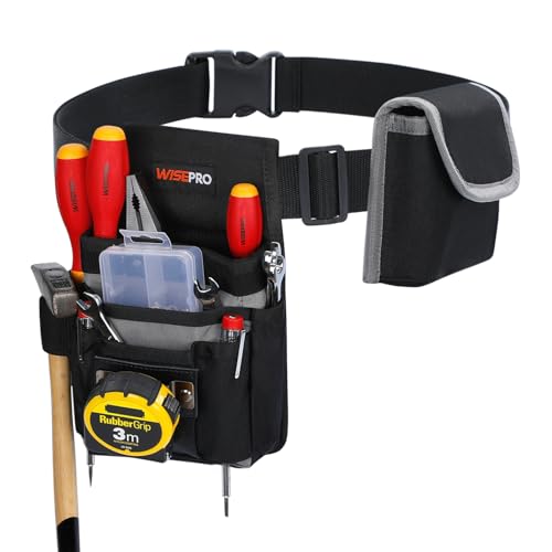 WISEPRO Tool Belt Bag, Waist Tool Pouch Set with Adjustable Nylon Belt, Multi-Pocket Tool Pouches 20-Pockets Tool Belt for Electrician, Carpenters, Gardeners, and Builders (Gray-Black)