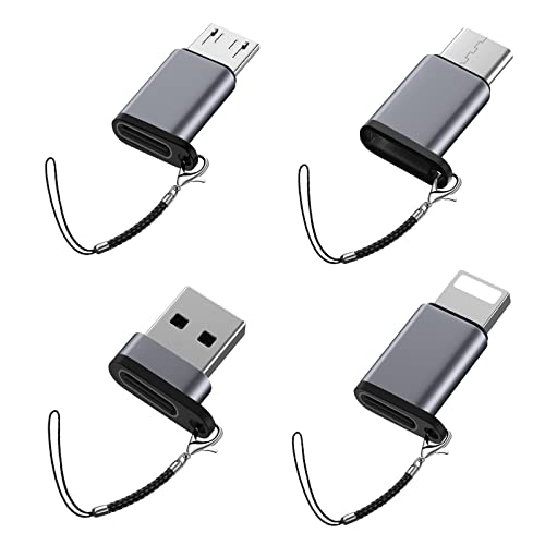 Adaptateur USB C vers USB, USB mâle vers USB C femelle, USB C femelle vers micro mâle, compatible Type-C vers iP, [lot de 4], porte-clés de transfert USB C portable, non compatible avec les écouteurs