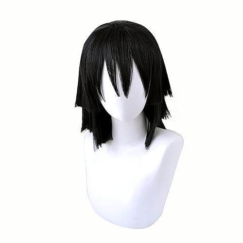 Miniatura 4 de Peluca de pelo sintético largo y corto de anime para fiesta de disfraces de Halloween con gorra de peluca gratis (negro corto)