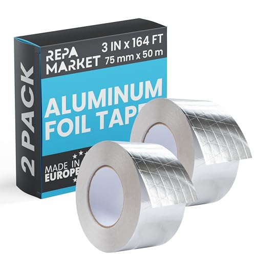 Image of 2-Pack 3 inch Inch x 164 Ft / 55 Yards Long Aluminum Foil Tape with Mesh - Strong Metal Insulation Adhesive Heavy Duty Ductwork Tape - Waterproof High /Low Temperature HVAC Vent Hose Dryer Leak Repair Tape