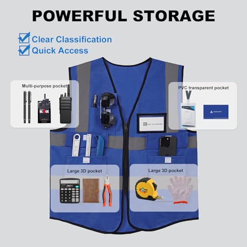 Image of 10 Pack Neon Reflective Safety Vests,Blue High Visibility Construction Vests, ANSI Certified Work Vest for Men Women