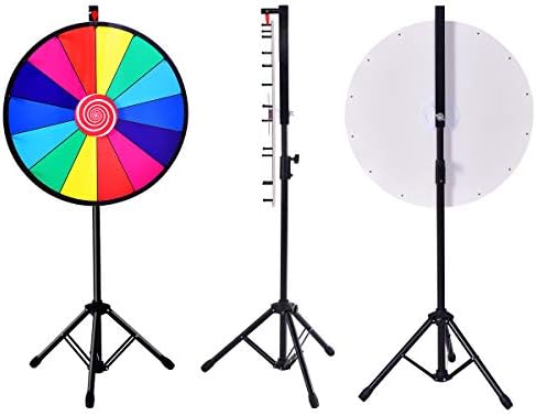 GYMAX 18"/24" Color Prize Wheel 14 Slots Dry Eraser Trade Show Fortune Win Colorful Spin Party Pub Tradeshow Game (24" Tripod Stand)