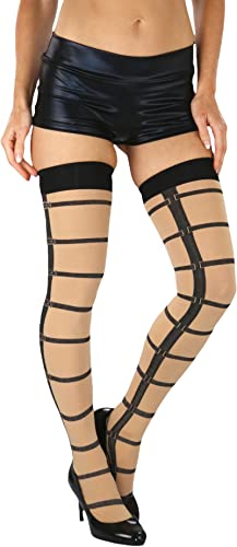 Image of ToBeInStyle Women's Vibrant Horizontal Wide Striped Thigh High Stockings