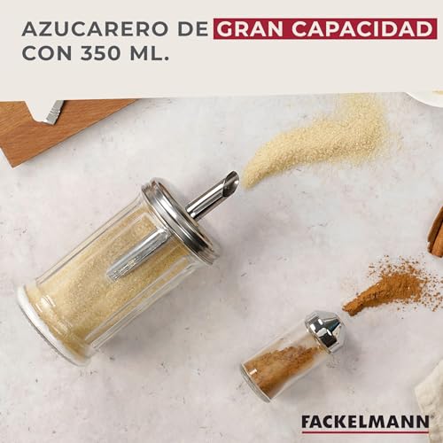Miniatura 5 de Fackelmann Dosificador De Azúcar Bistró, Vidrio Y Acero Inoxidable, Azucarero Grande, Tarro Para Azúcar, Azucarero Elegante, 7,5x17 Cm, 350ml De Capacidad, 1 Ud.