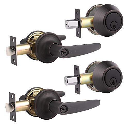 Gobrico Front Entrance Door Handles and Single Cylinder Deadbolt Combo ...