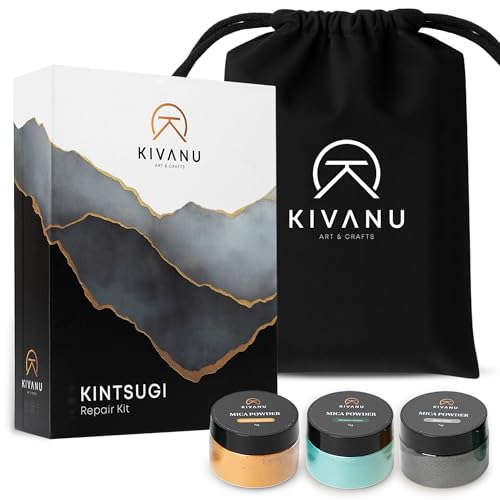 KIVANU Authentic Kintsugi Repair Kit - Ceramic Repair Kit with Food Safe Epoxy - Gold, Silver & Exclusive Phoenix Green Colors - Complete Pottery Gift Set for Adults & Beginners