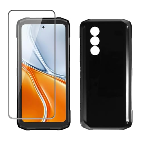Case for DOOGEE Blade 20 Turbo 5G Phone Case with Tempered Glass Screen Protector,Silicone Soft Flexible Bumper Shockproof TPU Protective Cover-Black