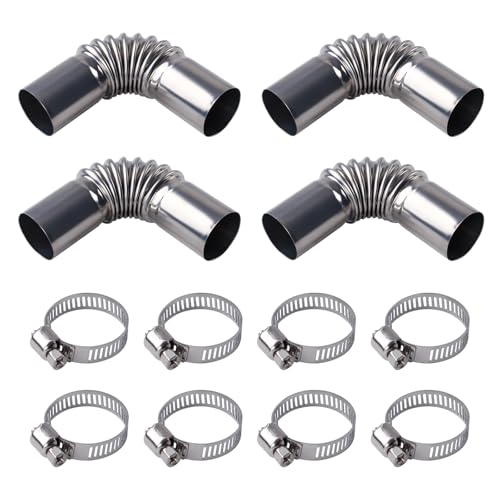ANBOWEI 4pcs Stainless Steel Heater Exhaust Pipes Elbow Connector, 25mm Diesel Heater Exhaust Pipe Angle, Parking Heater Gas Vent Hose Elbow with 8 Hose Clamps for Car Heater Parts