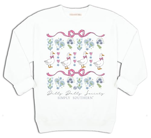 Dilly Dally Society - Goose - Bows - Floral - YOUTH Crew Sweater