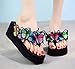 TOKYO-T Wedge Thong Sandals for Women Cute Butterfly Flip Flop Platform Shoes 2.3 Heel (Black,7)