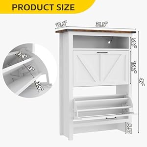 Mu shoe cabinet with 2 flip drawers open storage space entryway shoe storage cabinet with led light hidden shoe organizer for entryway white  urban country home decor