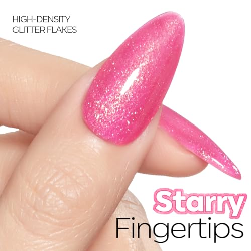Image of modelones Glitter Rosy Pink Gel Nail Polish PGlitter Gel Nail Polish Soak-Off UV Gel Polish - 28+ Days Long-Lasting Salon-Quality Nail Art DIY Manicure & Gift 15ML