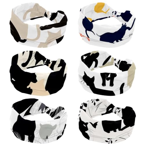 Bandeaux larges femme pour yoga et routine beauté avec chats