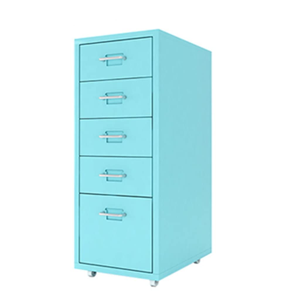Aioneer Blue 5 Layer D Type Steel Filing Cabinet With Rollers For Home Office Mobile Lockers-28X41x67cm