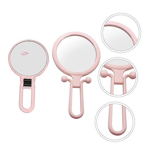 2 espejos portátiles de maquillaje doble cara rosa miniatura 3