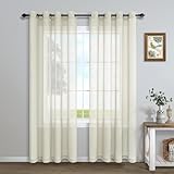 Pitalk Beige Curtains 108 Inches Long for Living Room 2 Panel Grommet Neutral Linen Textured Sheer Drape Light Filtering Curtain for Patio Door 52x108