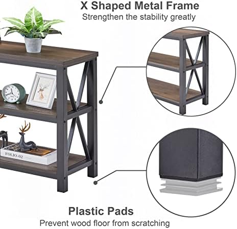 FATORRI Console Table for Entryway, Sofa Tables Behind Couch, Rustic Wood and Metal Foyer Table with 3 Tier Shelves for Hallway Living Room, Front Door (55 Inch, Walnut Brown) - Image 9