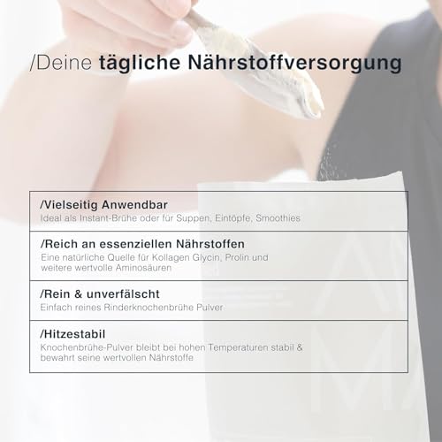 Knochenbrühe Pulver vom Weiderind [200g] - 20 Portionen - ca. 81% Kollagen - ca. 95% Protein Pulver - Aus Schweden, abgefüllt in Deutschland - Ohne Zusätze - Bone Broth - halal zertifiziert