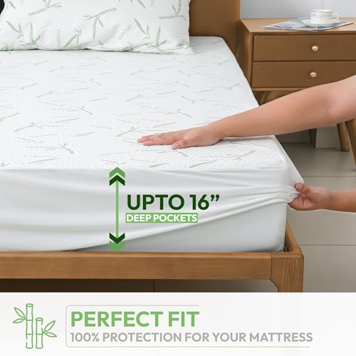 Hannah Linen Queen Mattress Protector, Cooling Rayon dervied from Bamboo Viscose, 100% Waterproof - Fitted Sheet Style, Deep Pocket by Hannah Linen - Used condition - Image 4