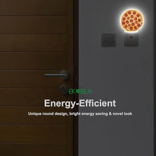 Image of EKOBLA Pizza Night Light, Cheese and Sausage Food Pattern Night Lights Plug Into Wall with Auto Sensor for Teens Room and Novelty Gift