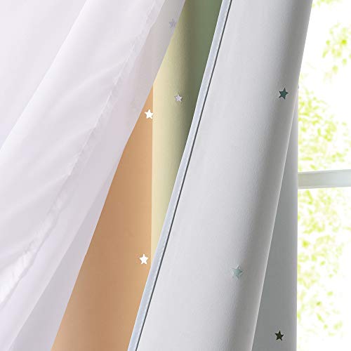 Nicetown Kids Curtains Teen Girl Bedroom Decor, Stars Cut Out Rainbow Stripe Blackout Drapes With Sheer Curtains 63 Inch Length For Living Room/Nursery (2 Panels, 52 Inches Wide, Rainbow) #TOP3