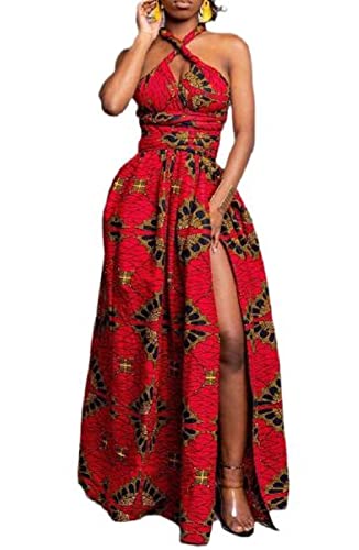 HongYunXn Robe Africaine MultiUsure Femme Ethnique Vintage Split Maxi Boho Couleur2 M