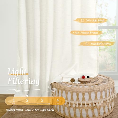 Image of LAMIT Natural Ivory Linen Curtains for Windows 2 Panels Set, 48 Inch Faux Linen Textured Light Filtering Drapes Soft Rod Pocket Boho Privacy Panels for Farmhouse /Loft, 42 x 48 Inch