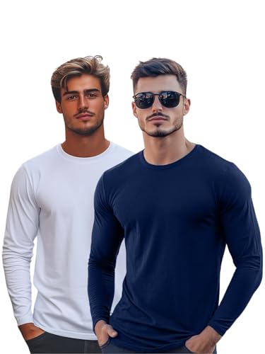 Image of Veirdo Pure Cotton Round Neck Regular Fit Solid Full Sleeve T-Shirt Combo for Men & Boys (Pack of 2 Available in Size S to 2XL)