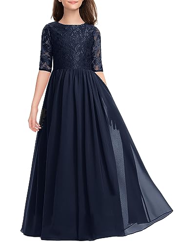 HOSIKA Blumenmädchenkleid, elegant, Vintage, Spitze, Chiffon, A-Linie, formell, Geburtstag, Hochzeit, Party, bodenlanges Kleid, 6–13 Jahre,...