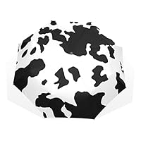Animal Texture Print, Cow Skin Black White Pattern, Black Stains Spots Rain Travel Umbrella, Hand Open Close Windproof Waterproof Folding Umbrella, Compact Canopy Strong Ray Parasol Umbrella