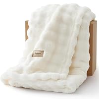 Bedsure Bubble Fleece Throw Blanket - Lightweight, Off White, 130x170cm