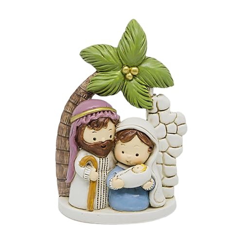 xSainte Family Set Adornos religiosos Jesús natividad árbol de navidad lindo dibujos animados resina regalos artesanía hecho a mano escena nacimiento miniatura pequeña figura decoración casa estatua
