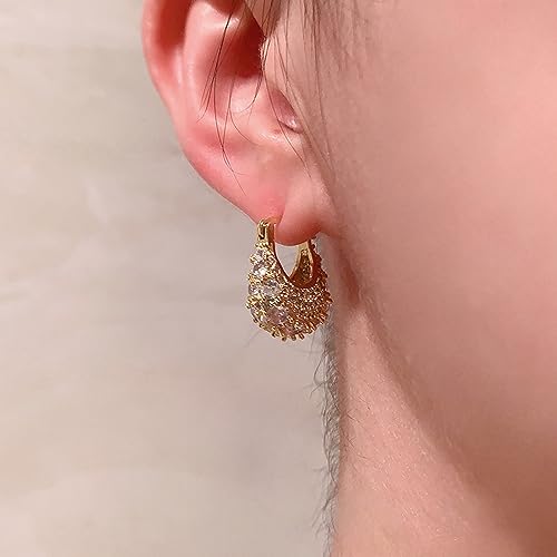 MIKAMU 14K Gold Thick Oval Hoop Earrings for Women CZ cubic zirconia Gold Plated trendy Thick Oval Earring for Women Jewelry3