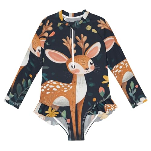 Glaphy Cartoon Deer Girl's One Piece Swimsuits with UPF 50+ Sun Protection Rash Guard Swimsuit 3-12 Years Multicoloured